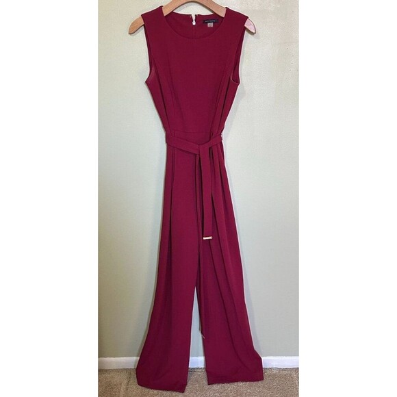 TOMMY HILFIGER Womens Belted Jumpsuit Red Size 8 - Picture 1 of 8